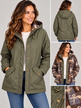 Vintage Current Seen Reversible Hooded Utility Parka Jacket Olive Green M